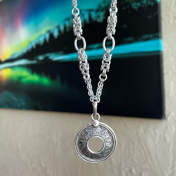 Handmade maille stainless steel chocker big 925 sterling silver coin shape charm - Picture 10 of 13